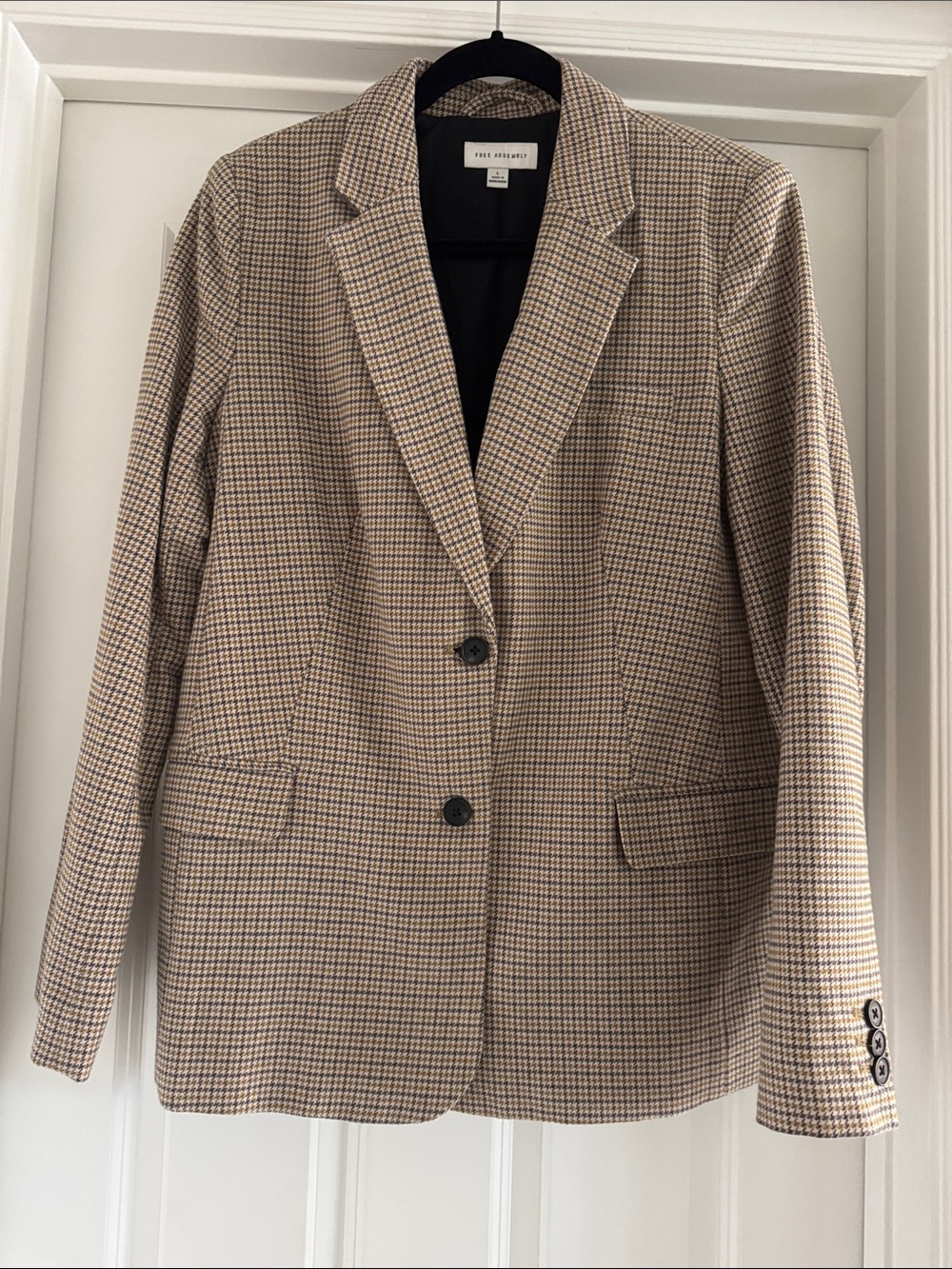 Tailored Checked Blazer Jacket in Beige by Free Assembly